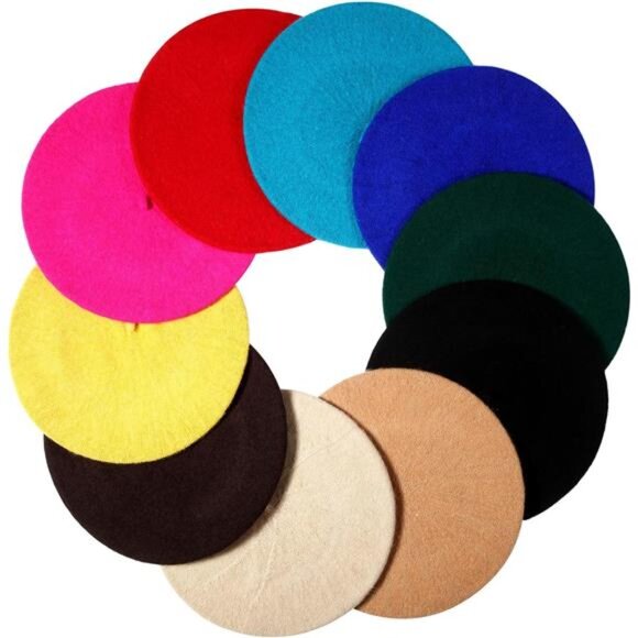 10 Piece Artificial Wool Beret for Woman, Artist Hat, French Style Beret Hat Set - Picture 3 of 7